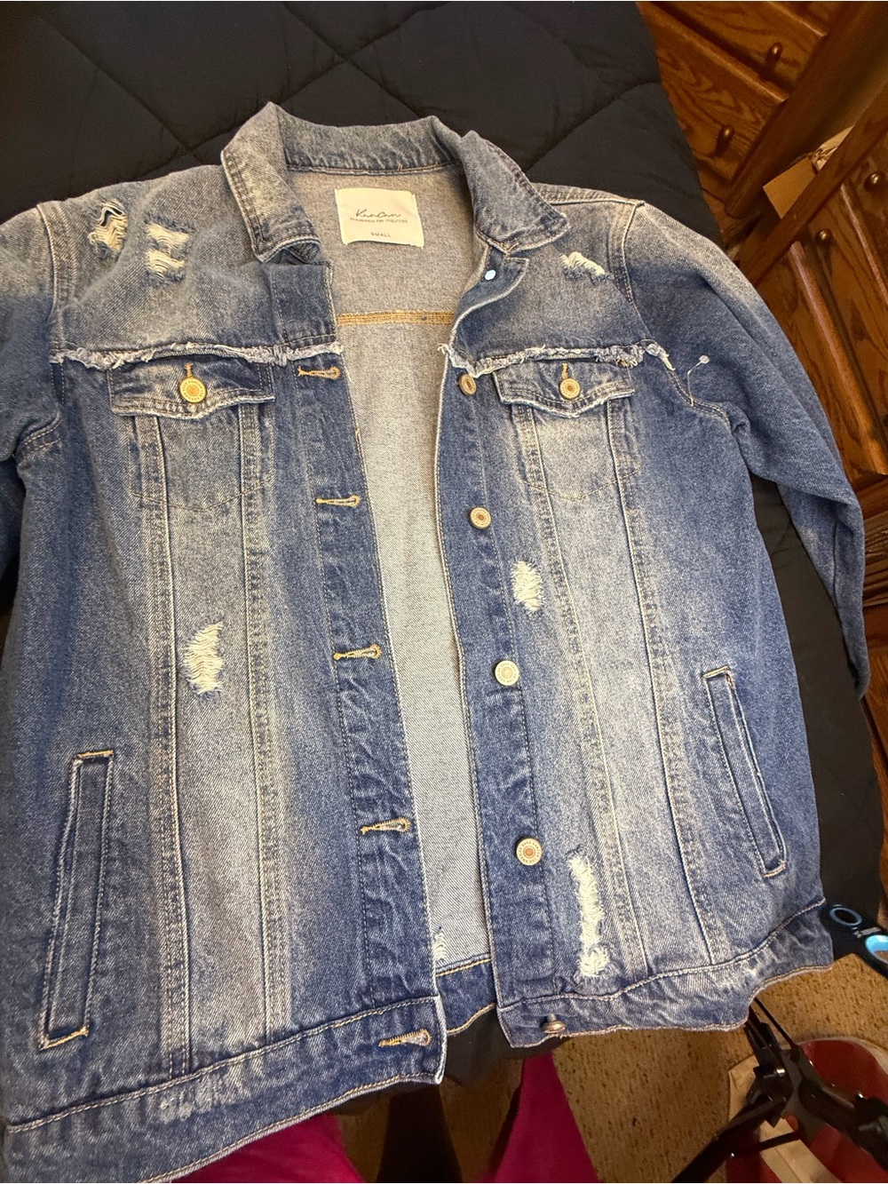 KanCan™ Destructed Oversized Denim Jacket- Size Small Pit